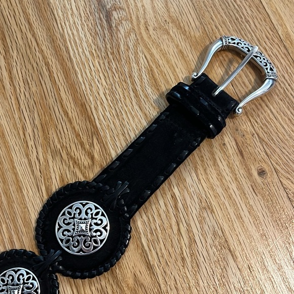 Brighton Black Suede Western Conch Belt Sz 38 - Picture 2 of 7